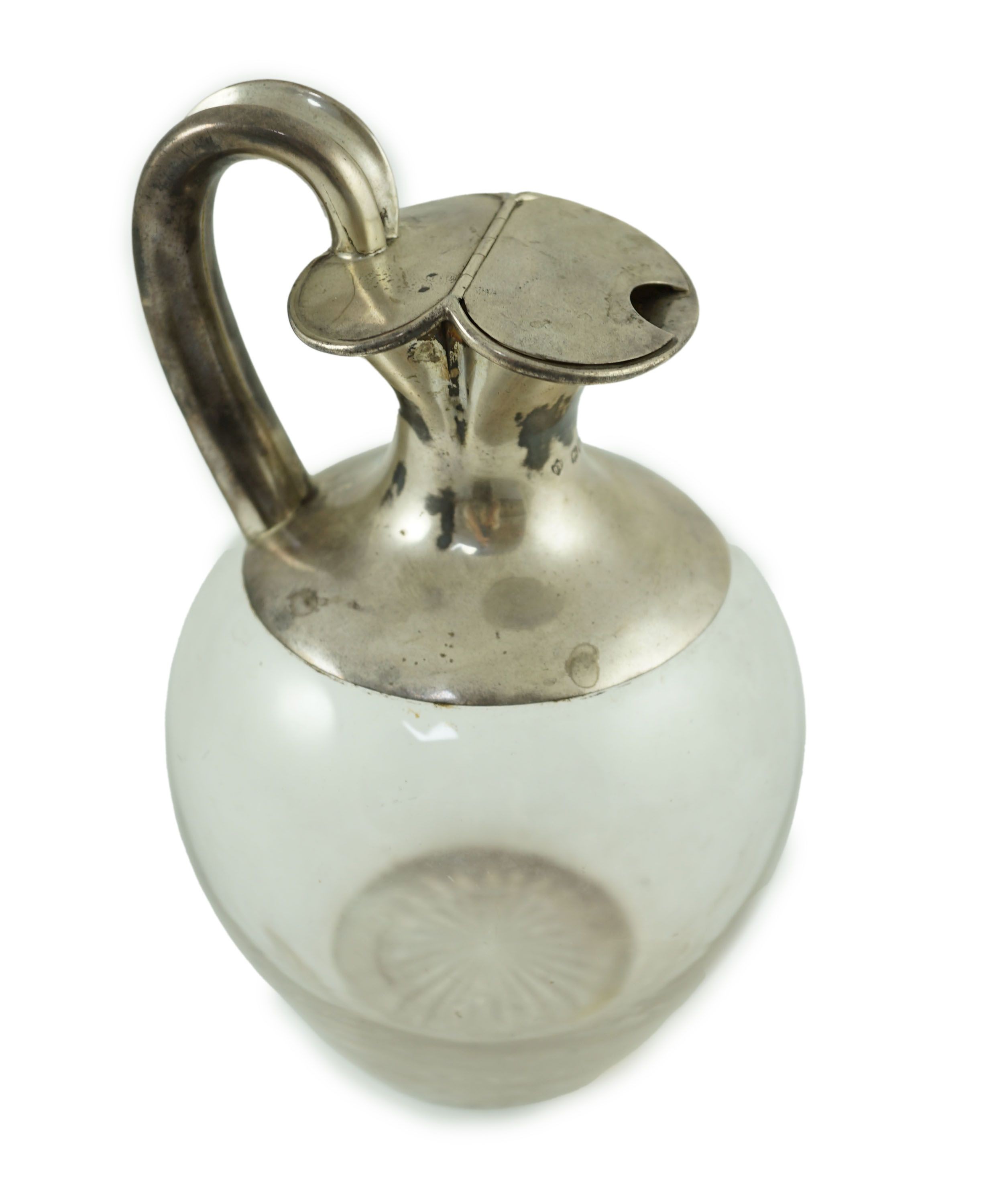A Victorian silver mounted glass baluster claret jug, by Rupert Favell
